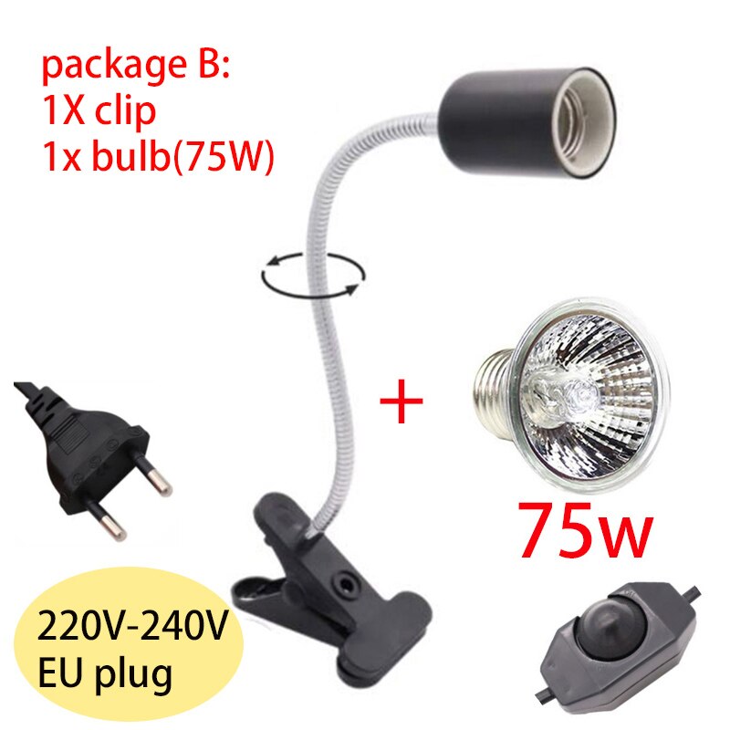 Uvauvb Reptiel Lamp Set Met Clip Schildpad Lamp Lamphouder Kit Thermometer Hygrometer Schildpadden Koesteren Verwarming Lamp U26: package B 75W