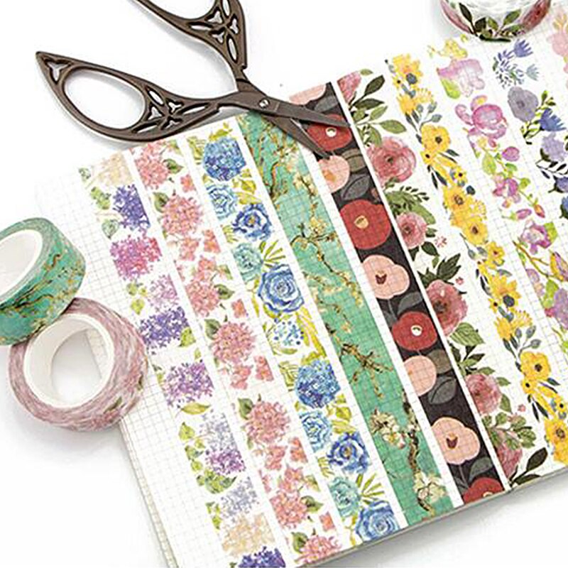 Romantic Floral Paper Washi Tape 15mm*7m Flowers Masking Tapes Decorative Stickers DIY Album Decoration