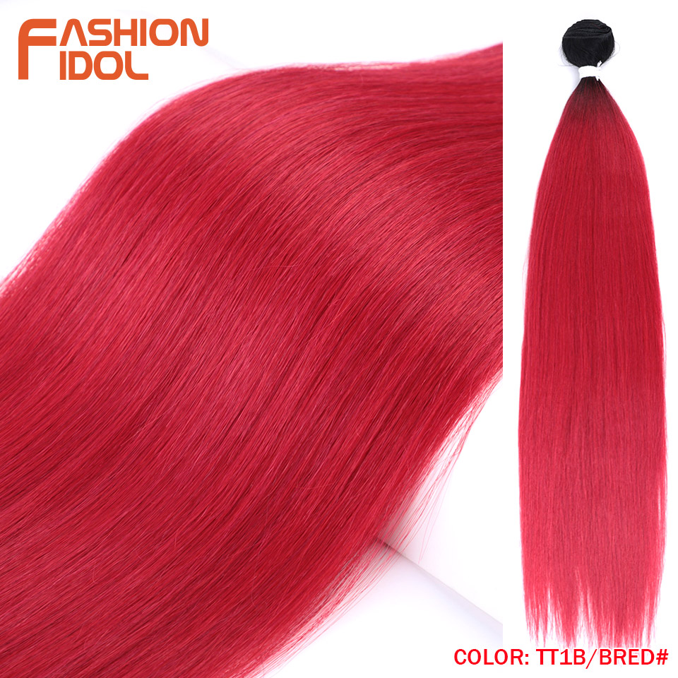 Bone Straight Hair Extensions Ombre Blonde Hair Bundles Super Long Hair Synthetic 24 Inch Straight Hair Full to End IDOL: Red / 26inches