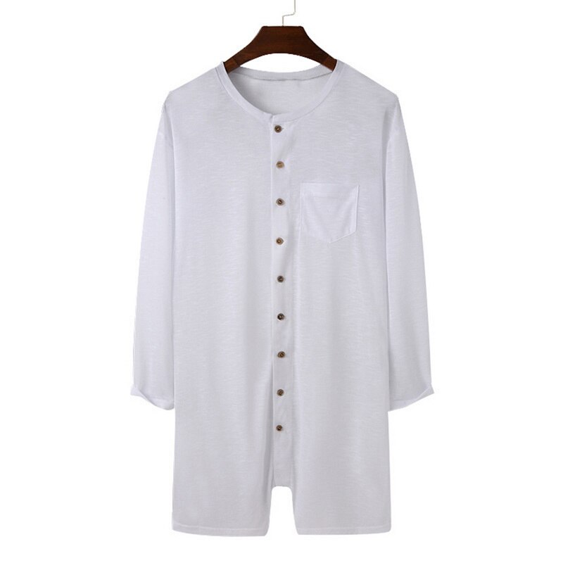 Mannen Pyjama Rompertjes Lange Mouw Comfortabele Homewear Leisure Heren Jumpsuit Nachtkleding Effen Kleur Knop Nachtkleding