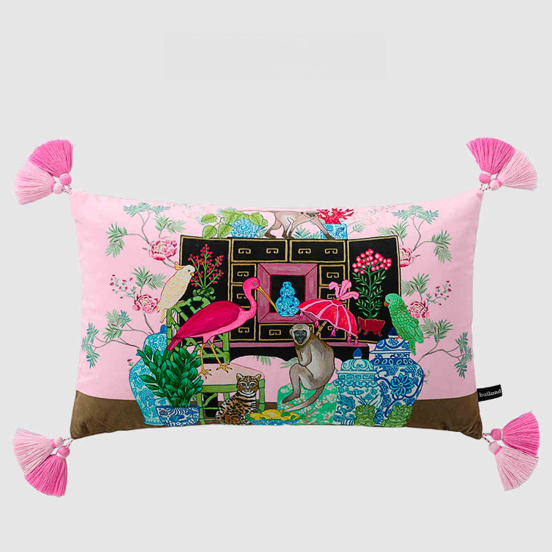 Housse de coussin rectangulaire avec pompon mignon chien, taie d'oreiller imprimée Double face en velours doux, décoration de canapé, chambre à coucher, voiture 30x50cm: Bleu