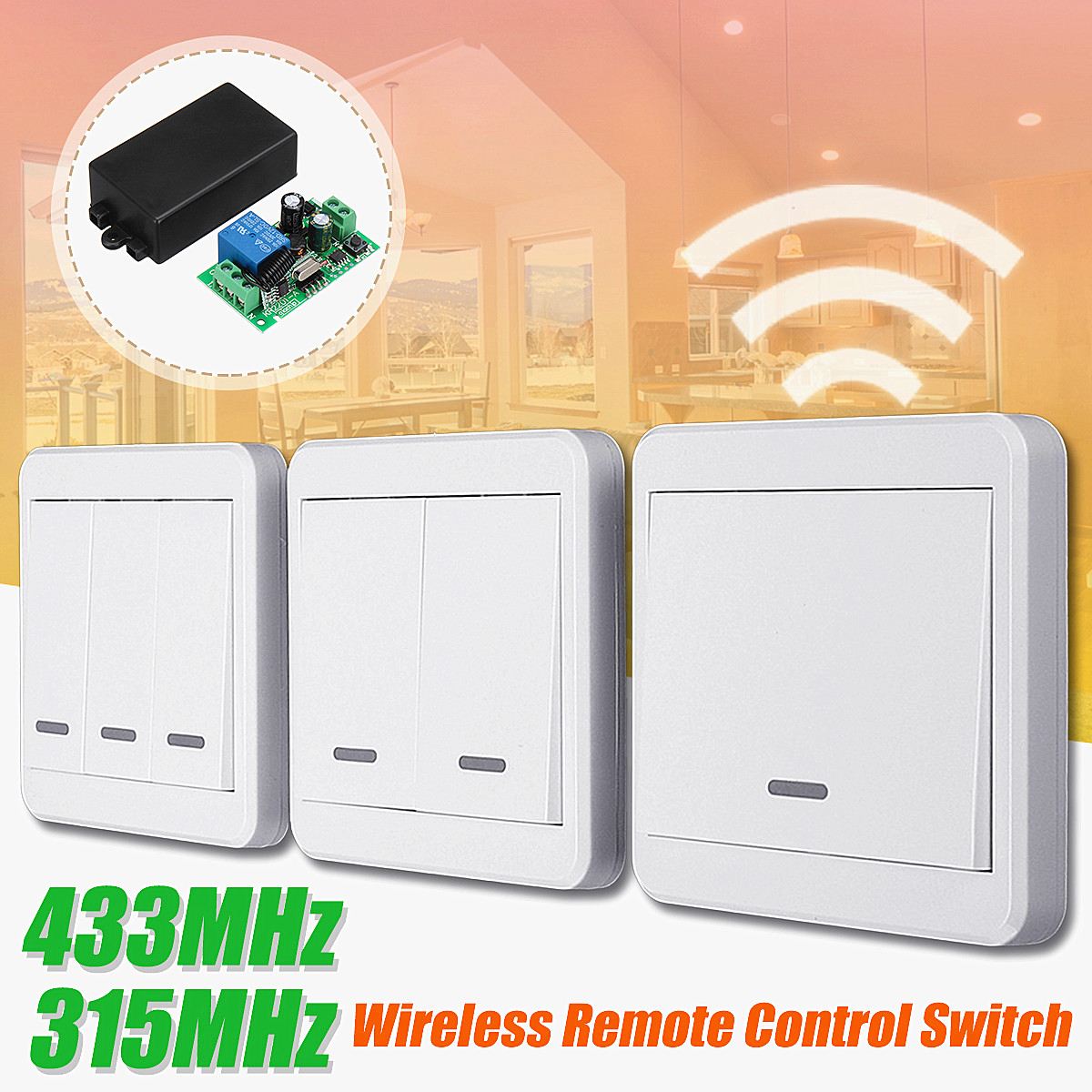 Smart Home Diy Wall Wireless Panel Transmitter LED Light Lamp Remote Control Switch 1/2/3-Way 315MHz/433MHz With Receiver Module