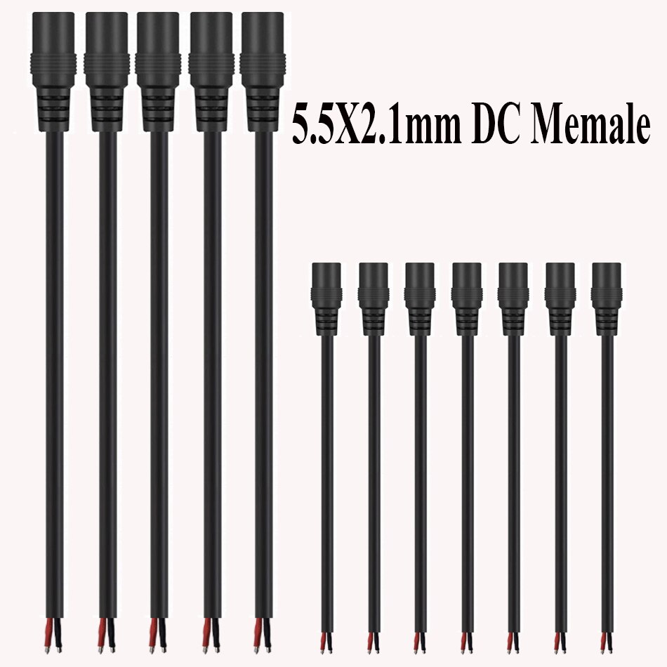14AWG 16AWG 18AWG 22AWG 2PIN 5.5x2.1mm Power Plug DC Male Female Cable Wire Connector Adapter Socket Jack For LED Strip Light: Female / 14 AWG / 5pcs