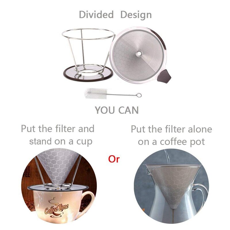 Premium Rvs Koffie Filter, Herbruikbare Giet Over Koffie Druppelaar Kegel Met Antislip Cup Stand, papierloze. Honingraat Des