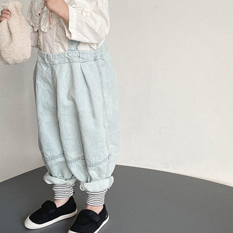 8561 freundlicher Kleidung Hosenträger Hosen Herbst Neue Jungen Mädchen verlieren Rettich Schlauch Geschlossen Füße Einfach Zu Tragen Jeans Gurt hosen
