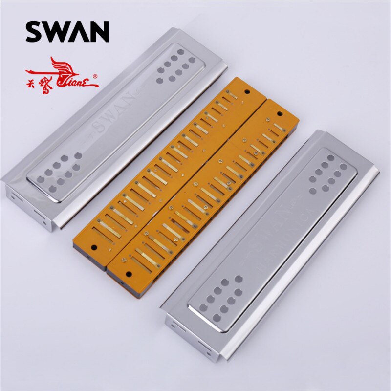 Swan SW24-12A Double Side Harmonica C/G Keys 24 Holes Copper Board Stainless Steel Cover Board Tremolo Harmonica In Plastic Box