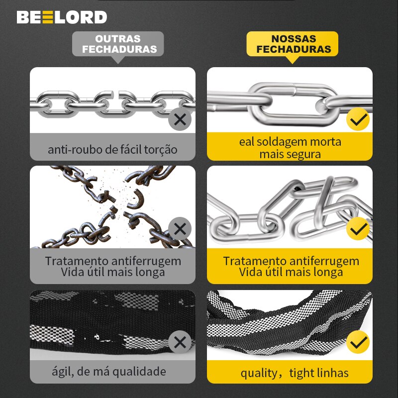 BEELORD Bike Chain Lock High Security Reflective Heavy Duty Anti Theft with Keys Bicycle Lock for Electric Scooter Motorcycle