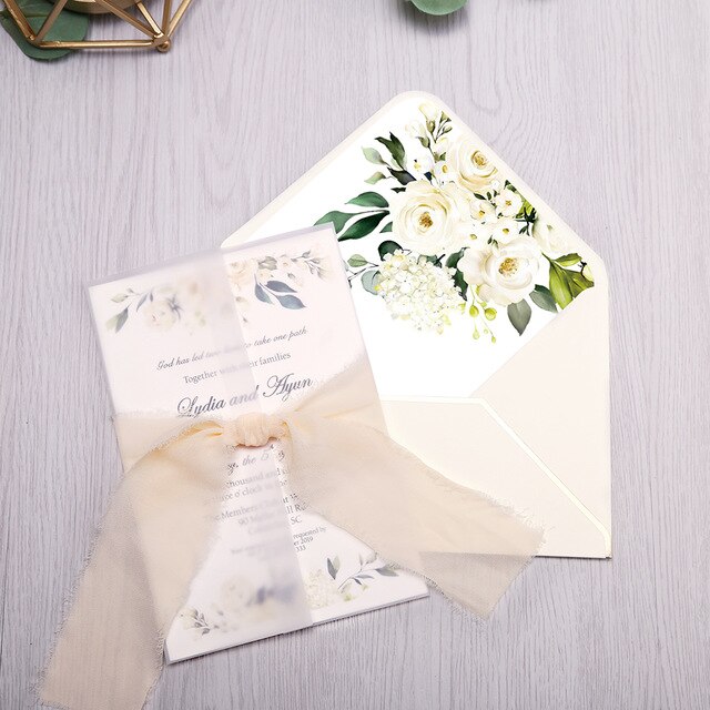 1 stk invitationskort brude, baby shower invitation, fødselsdag, middag invitationer, pink lomme med blomst: Fløde blomst