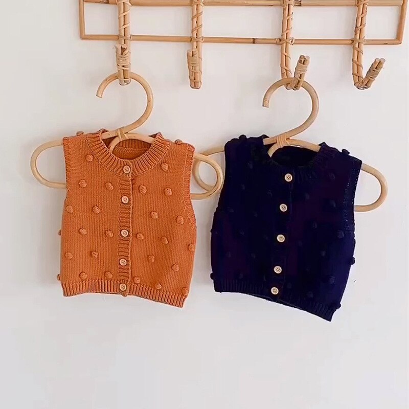 Höst pojkar tjejer babytröja stickad handgjord bollväst jacka wild cardigan
