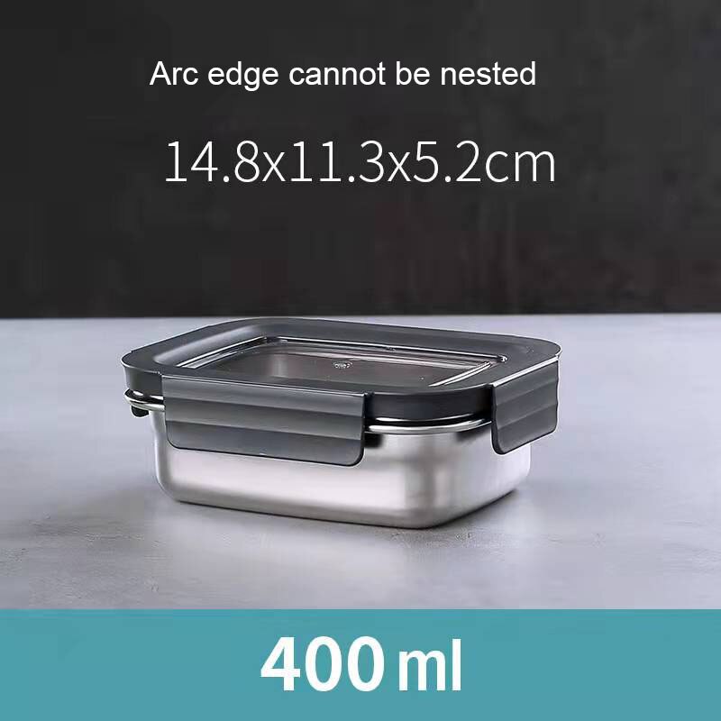 304 Stainless Steel Food Preservation Box Refrigerator Crisper Set Fruit Sealed Box Lunch Box Table Freezer Box Tableware: 400ml