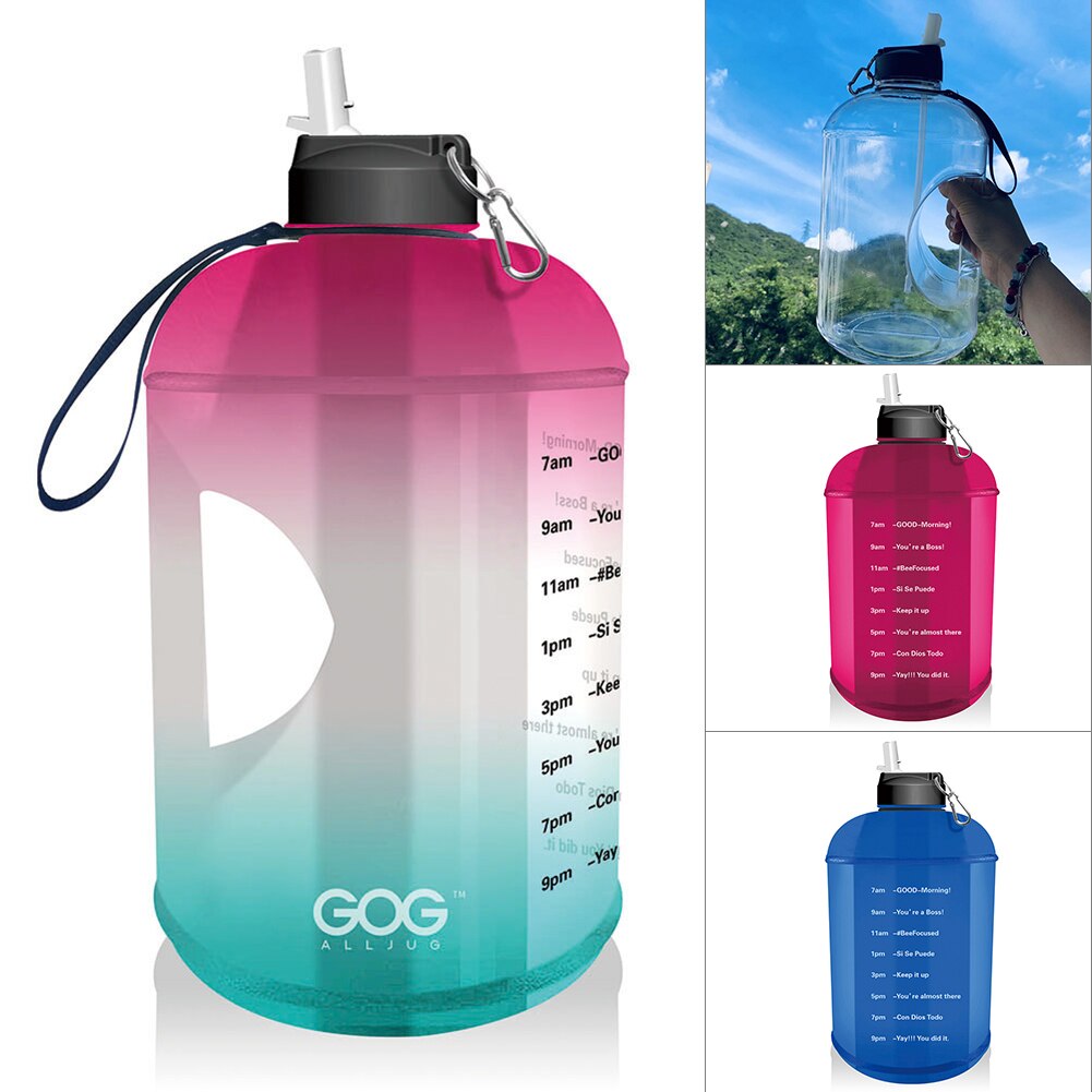 Nouvelle bouteille d'eau Gallon avec marqueur de temps et paille cruche d'eau motivationnelle sans BPA grandes bouteilles d'eau étanches