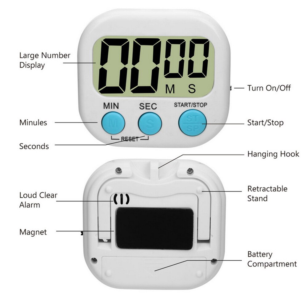 household Supplies Kitchen Timer LCD Display Home Kitchen Timer Square Baking Cooking Count Alarm Sleep Stopwatch