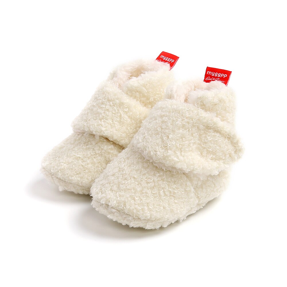 0-18m zachte fleece slofjes, unisex babyslofjes, babyschoentjes met antislip onderkant voor jongens en meisjes: Wit / 0-6 maanden