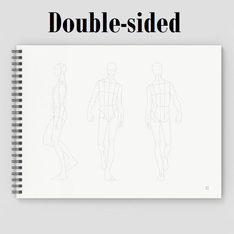 A4 Men Sketchbook School Notebook Male Body Outline Template Drawing Pad Block, Double-sided 50 Sheets Paper