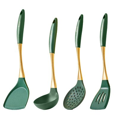 Green Silicone Cooking Tool Stainless Steel Handle Spatula Soup Spoon kitchen tools Home Non-stick Kitchen Untensils kitchenware: 4pcs