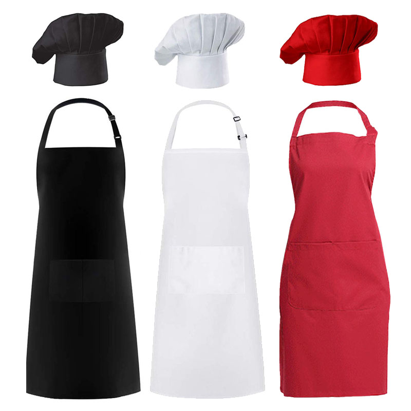 1 Juego de delantal, conjunto de gorro de Chef, delantal ajustable de media longitud para adultos, delantal de cocina a rayas para Hotel, restaurante, Chef, camarero