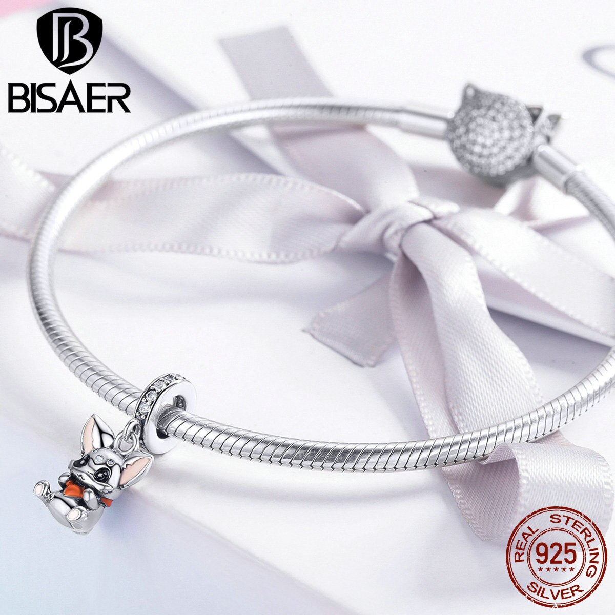 BISAER 100% 925 argent Sterling petit lapin pendentif mignon lapins perles ajustement Bracelet à breloques pour femmes enfants bijoux de GAC072