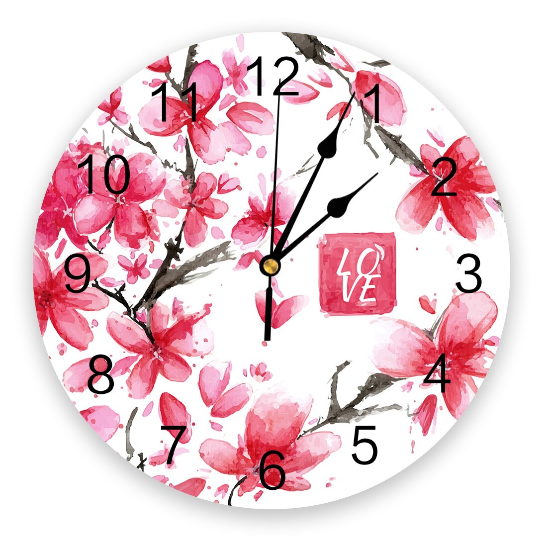 Horloge murale en pvc effet encre, motif plante et fleur, horloge numérique, décoration d'intérieur, décoration de salon moderne: Léo 04189 ckaz 1