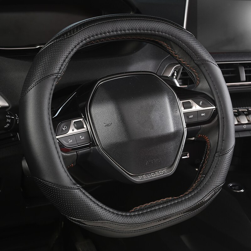 Funda para volante de cuero genuino 36cm 14 ''D para peugeot 508 30 4008 5008 accesorios interiores: Black
