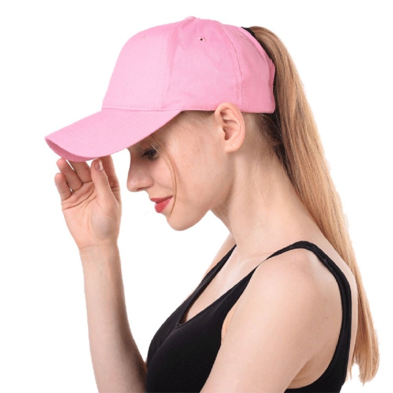 Ponytail Baseball Cap Women Men Solid Color Cotton Breathable Sunshade Sun Hat