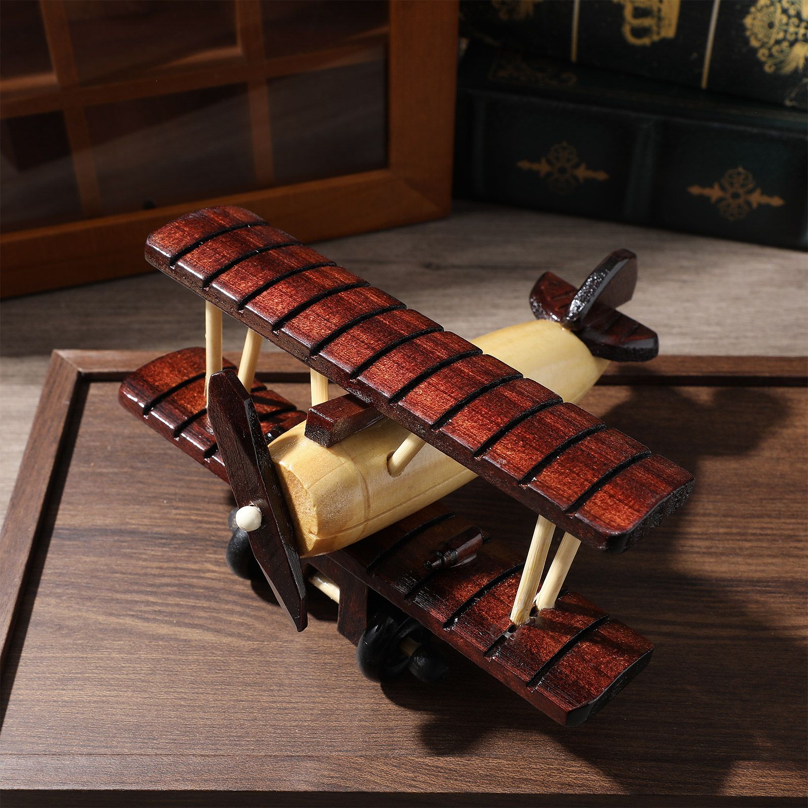 Rustic Wood Texture Wooden Plane Model Vintage Airplane Decor Retro nament For Home Figurines Miniatures Crafts Adornment