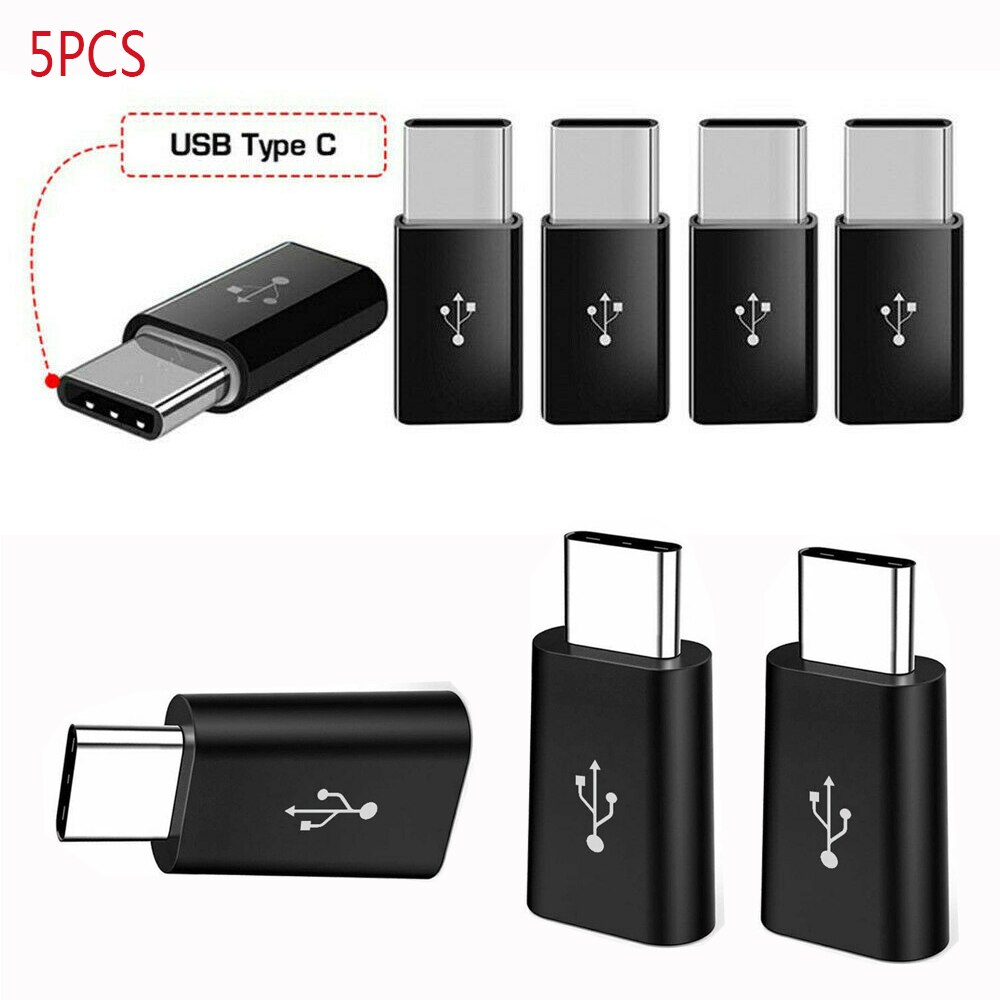 5PC Micro USB Female To Type C Male Adapter Converter Micro-B To USB-C Connector Charging Adapter Phone Accessories: black