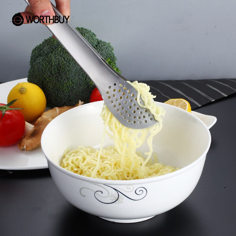 WORTHBUY-Pinzas para comida de acero inoxidable 304, pinza de cocina para barbacoa, utensilios de cocina, sartén antideslizante para ensalada, pinzas para servir, accesorios para cocina