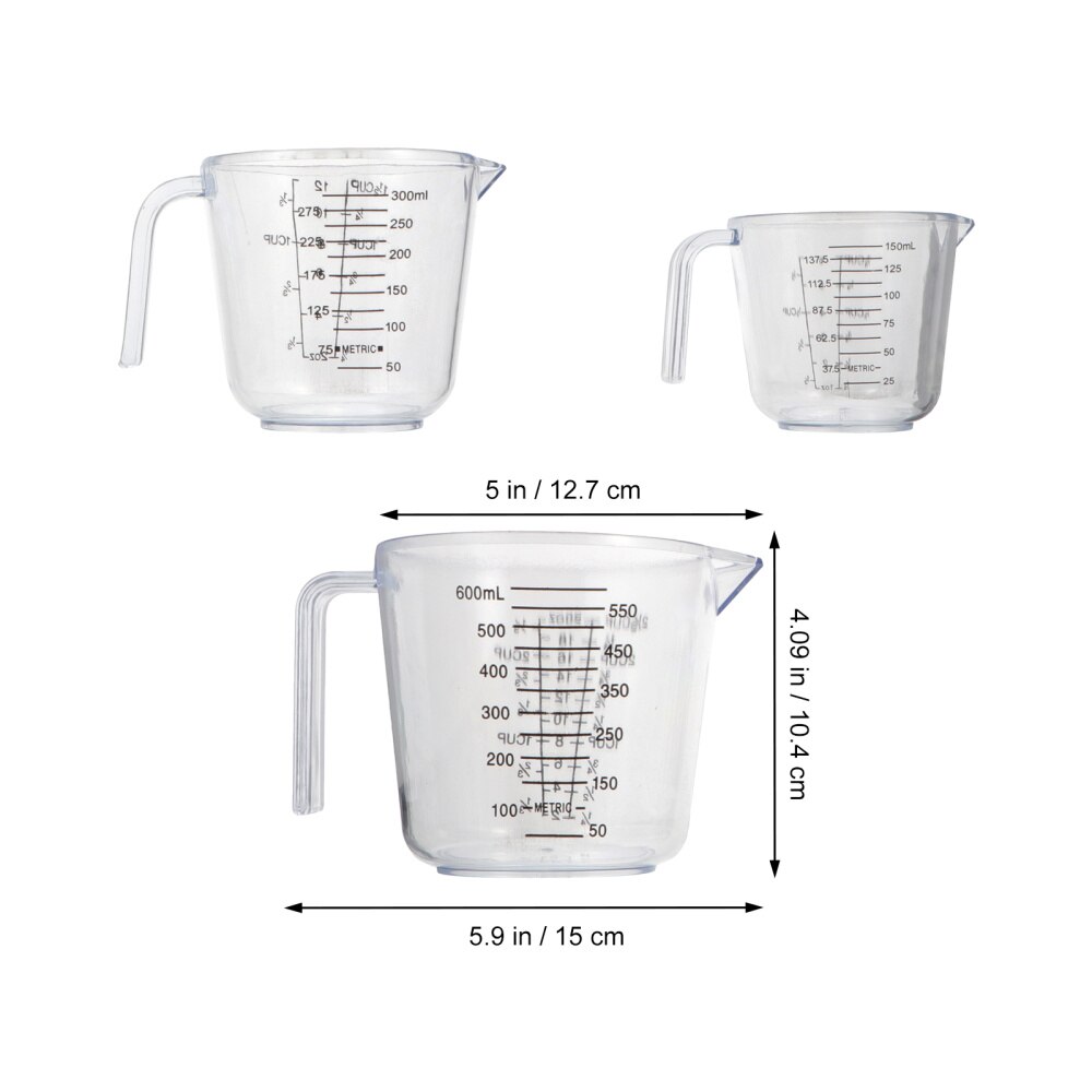 3pcs Transparent Clear Measuring Cups Home Baking Scale Cups Tools Set