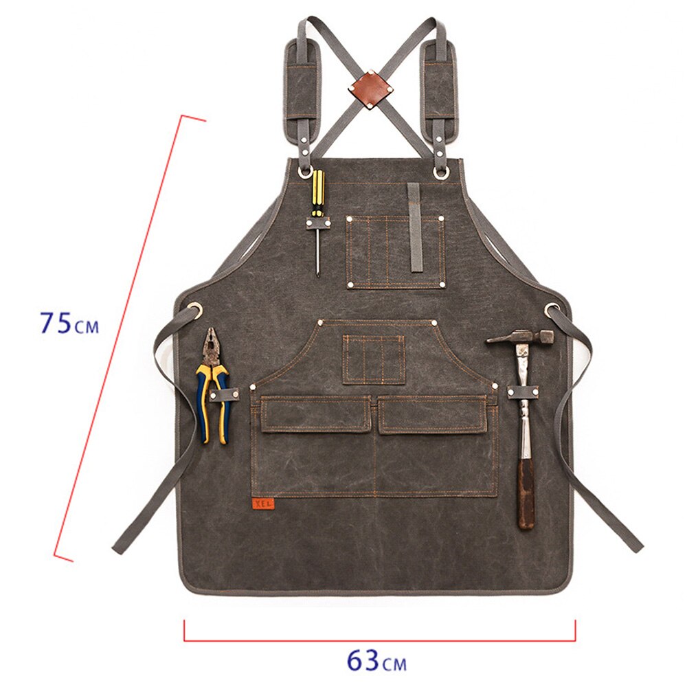 Woodworking Aprons Heavy Duty Waxed Canvas Work Apron with Pockets for Garden Carpenter Blacksmith Shop Apron: Grey