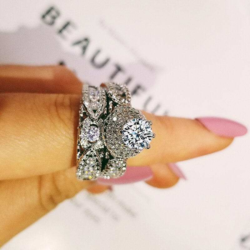 Real 925 Sterling Silver Couple Wedding Ring Set for Bridal Women and men Finger Africa Jewelry R5383