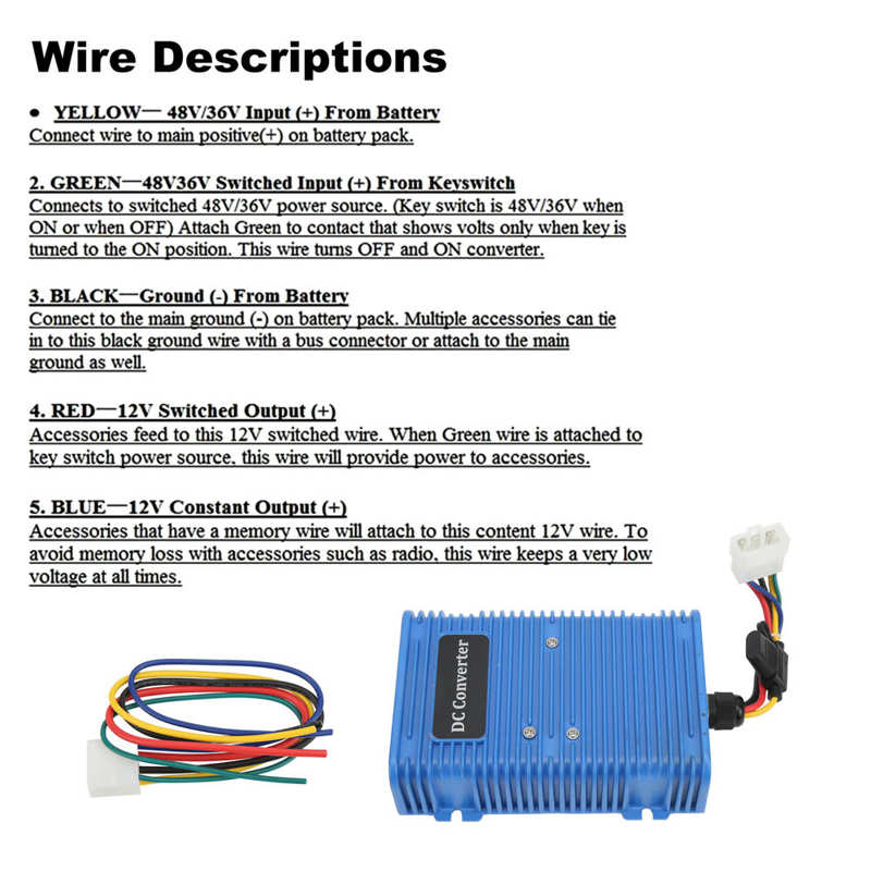 Réducteur de tension universel pour EZGO, 36V/48V à 12V 30a, 360W, double Source d'alimentation, convertisseur de courant continu