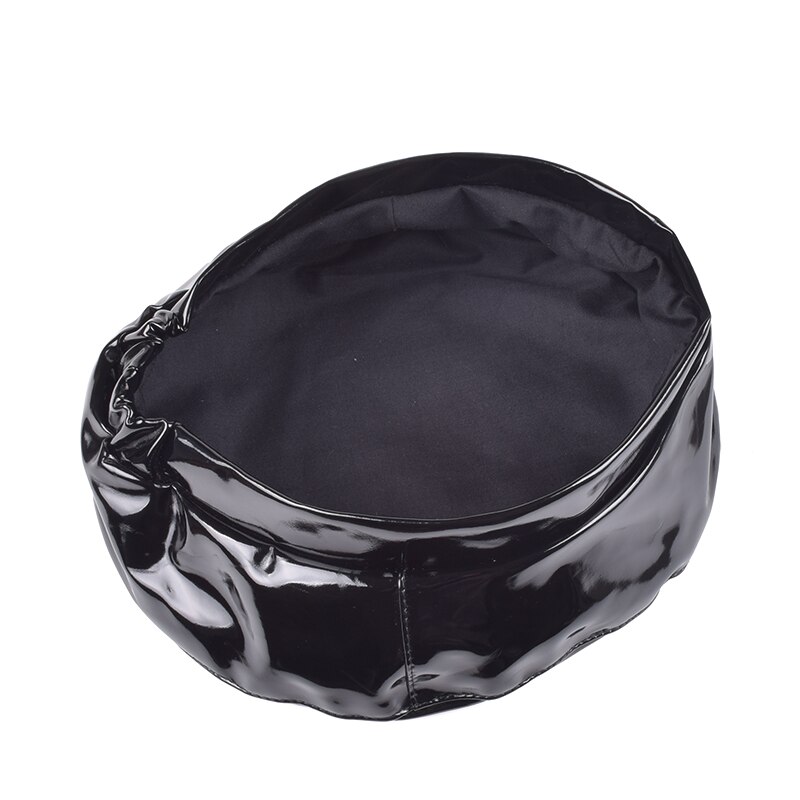 Béret en cuir verni pour femme, chapeau de bonne , couleur unie, haut plat, PU, os lâche, casquette de capitaine, nouvelle