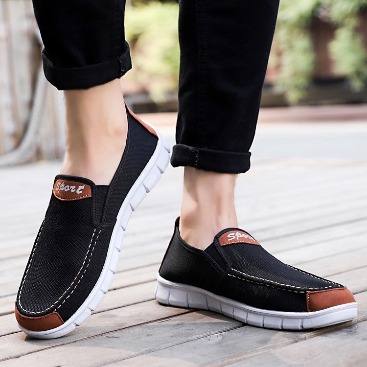 Heren canvas schoenen comfortabele canvas schoenen heren casual schoenen heren platte loafers schoenen heren zwart
