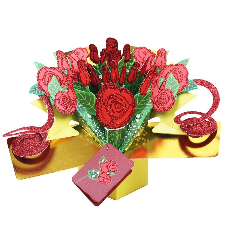 3D Greeting Cards Fantastic Flower Handmade Nature Love with Bunch of Roses Happy Birthday With Flower Year