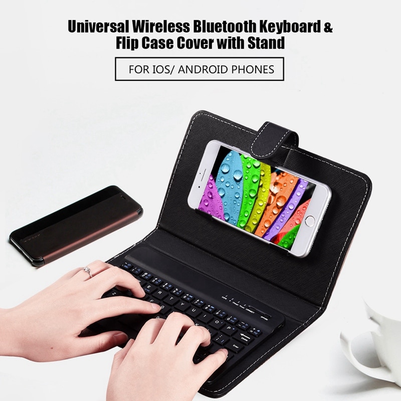 Wireless Bluetooth Keyboard Case Leather Stand Cover for IPhone Android Phones