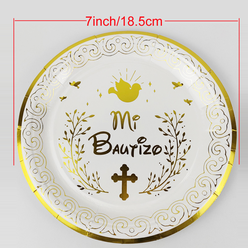 Assiettes en papier espagnol Mi Bautizo de 7 pouces et tasse de 250ml, articles de décoration de fête de baptême pour enfants d'espagne, 20 pièces