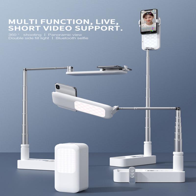 Supporto per telefono portatile a 360 ° con luce dimmerabile senza fili LED lampada per riempimento Selfie per supporto per telefono Video Live