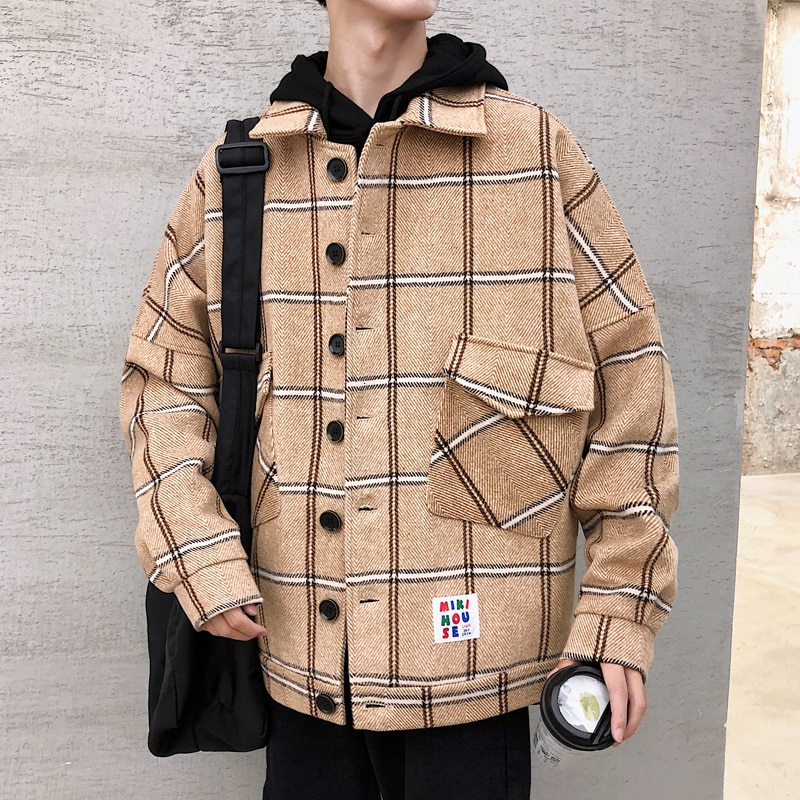 Veste de neige en treillis pour homme épaississement peigné mélange de laine en vrac Trench pardessus manteau de vêtements rembourrés de coton en cachemire pour homme M-3XL: khaki / M
