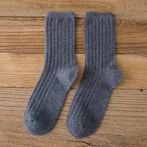 Chaozhu Herfst Winter Wol Dikker Warm Basic Effen Kleuren Sokken Rib Losse Gestapelde Basics Sokken Vrouwen: Donkergrijs