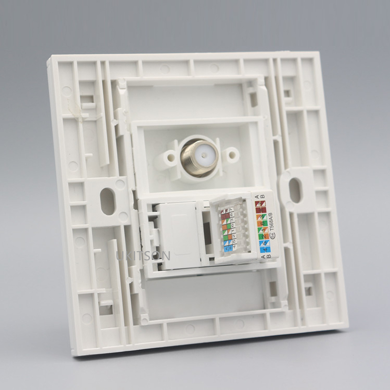F cabeza Digital TV + CAT5E RJ45 LAN Panel de pared placa frontal para Internet