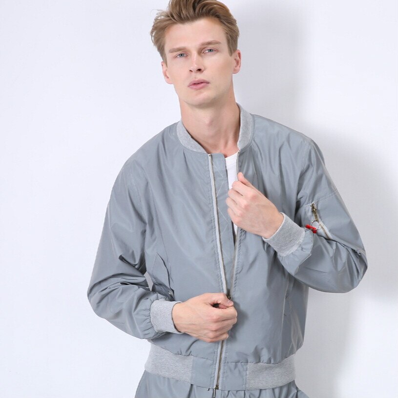 Full Zipper Reflective Fitness Sport Baseball Jacket Men Slim Fit Outdoor Running Hip-hop Crop Jacket Coat Streetwear S-4XL