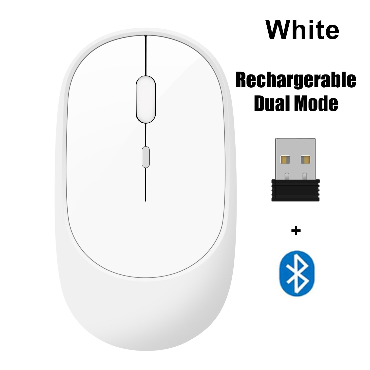 Bluetooth Mouse 2.4G Wireless Rechargeable Mouse Gaming Computer Charing Thin Portable 3 Adjustable DPI Mause for Mac iPad PC: Dual mode White