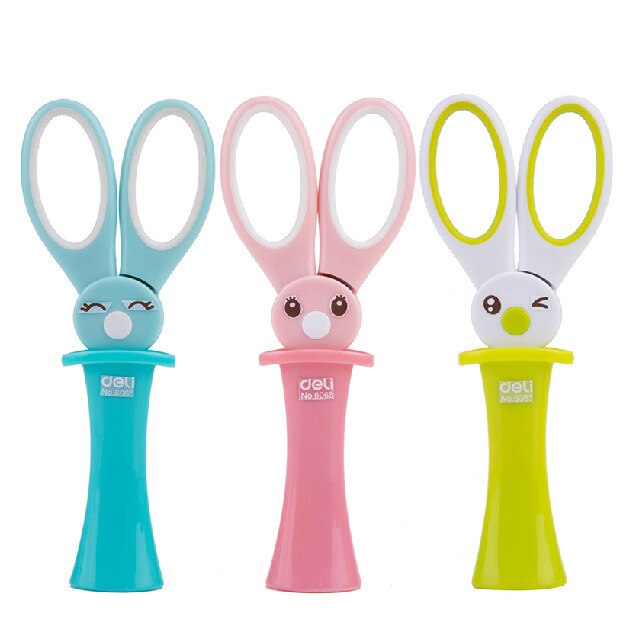 Cartoon student safety paper cutting art scissors with protective cover office supplies school supplies children stationery