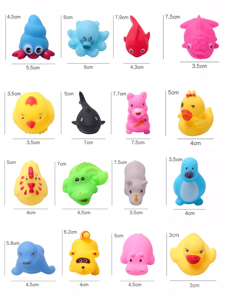 13Pcs/lot Cute Mixed Random Animals Soft Rubber Float Squeeze Sound Squeaky Bathing Toys For Baby GYH