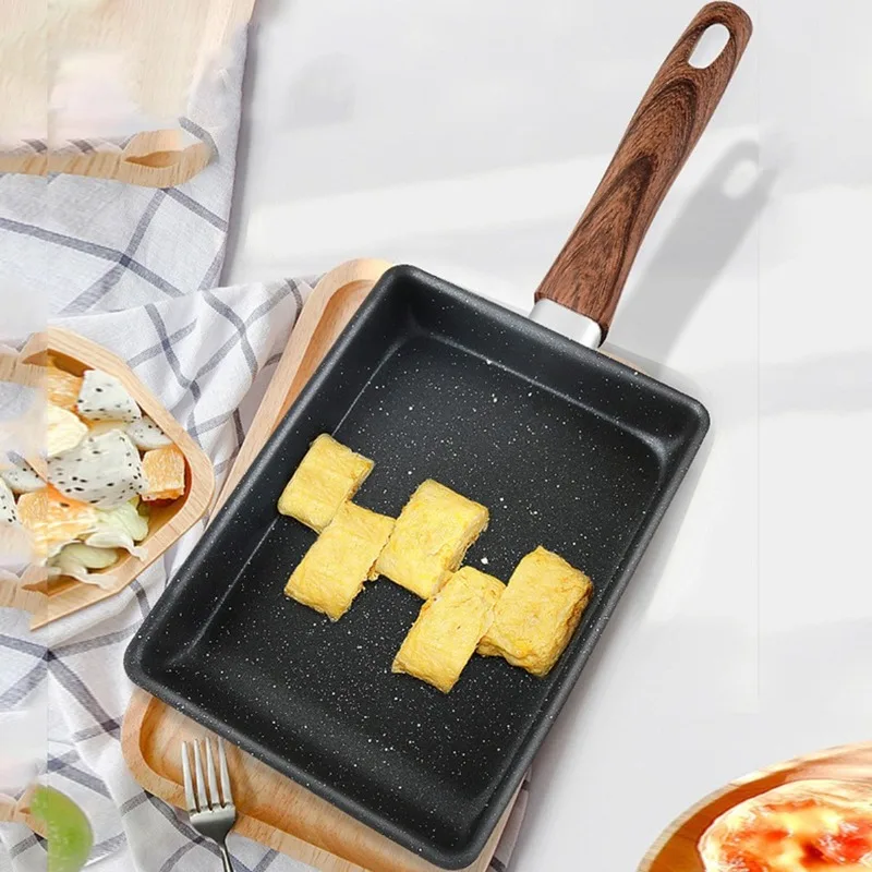 Sartén antiadherente para tortilla Tamagoyaki Wok, sartén japonesa para huevos, sartén rectangular para tamago, sartén pequeña para huevos con herramientas de cocina