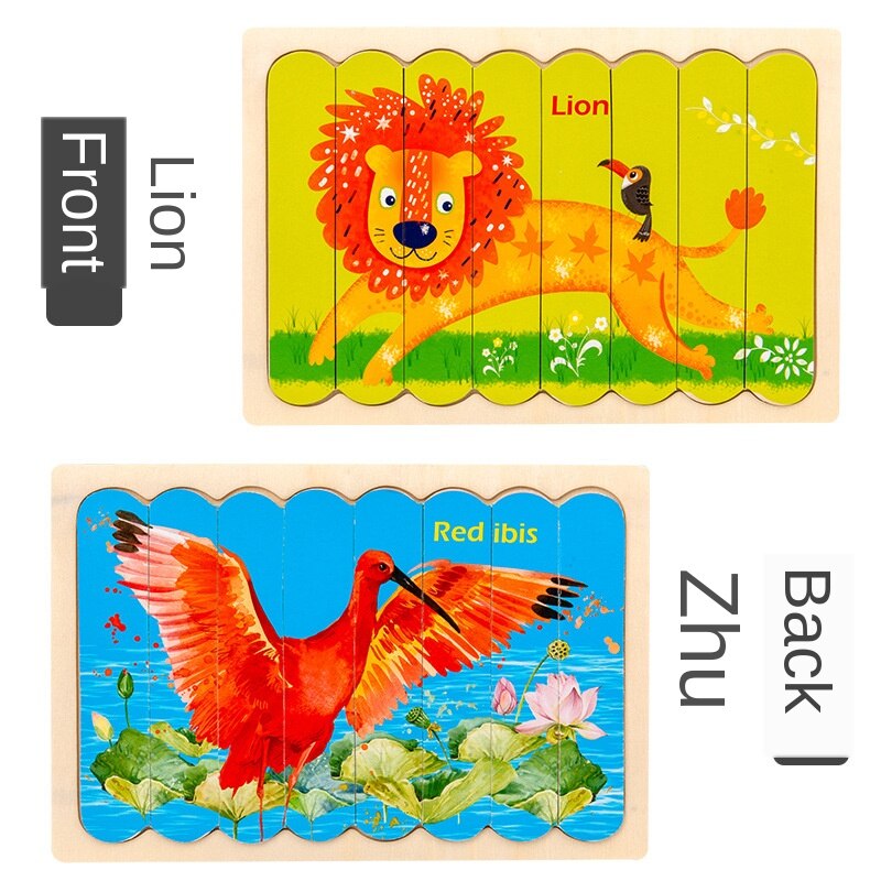 Di legno creativo ice cream bar di puzzle per bambini educativi del fumetto traffico animale storia double-sided cognitivo puzzle: Lion