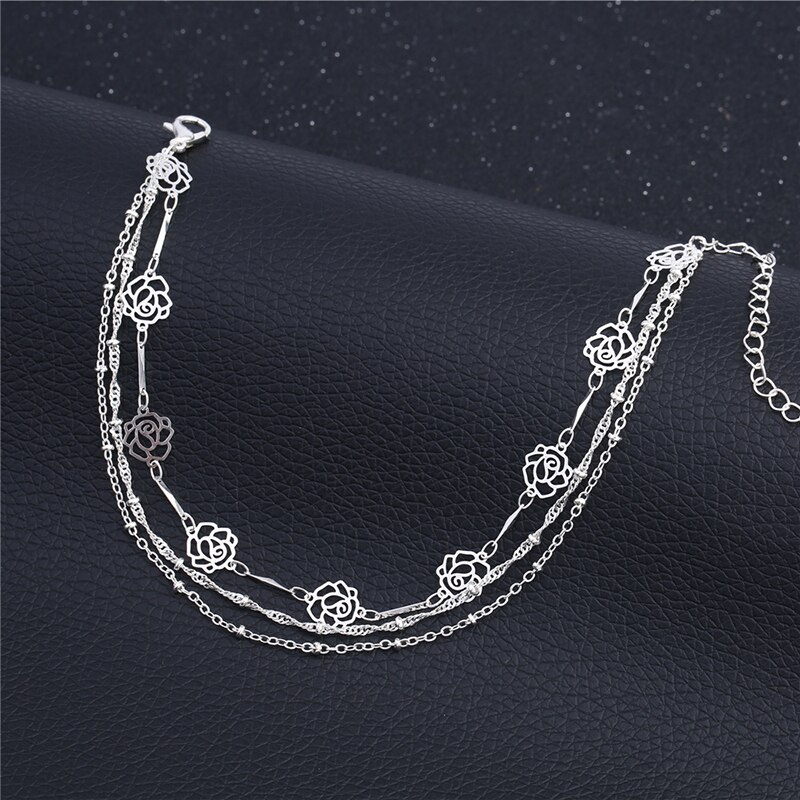 Genuino Reale Solido Puro Argento sterlina 925 Cavigliere per Le Donne Dei Monili Del Fiore Calzino Del Braccialetto Del Piede Della Catena cheville Spiaggia NB150