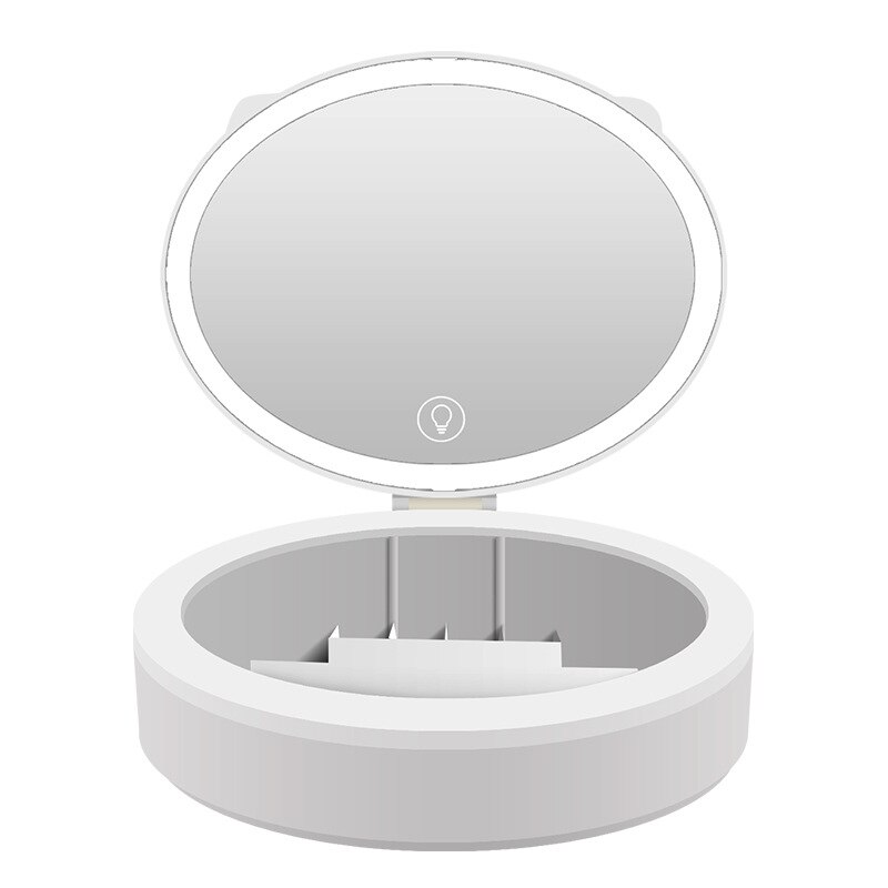 Make-upspiegel met led-verlichting en 10x vergrootspiegels, make-up organizer, touchscreen, usb-oplaadfunctie, cosmeticaspiegels: Wit