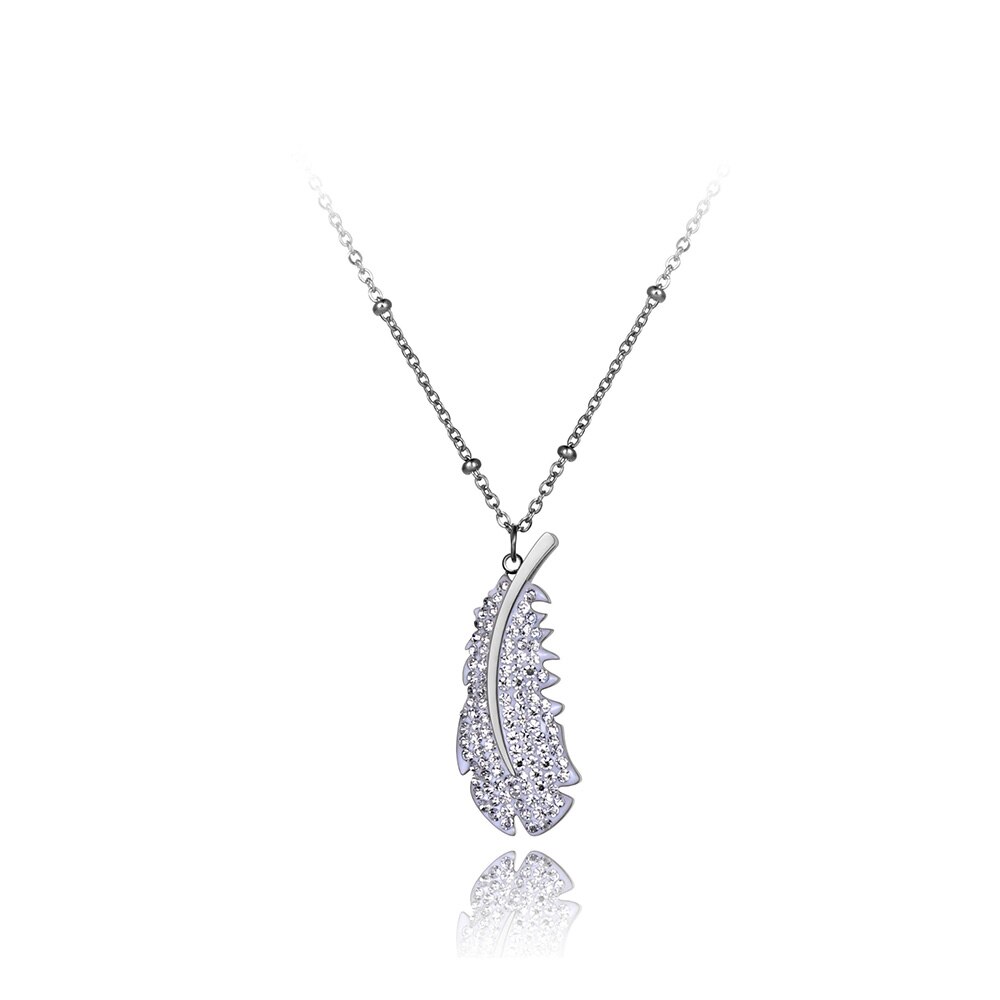 Lokaer Rose Gold Titanium Stainless Steel Feather Charm Choker Necklaces Bohemia CZ Crystal Pendant Necklace For Women N20009