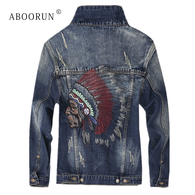 Aboorun jeansjacka herr broderi sliten slim fit jeansjacka vår höstkappa för man  x427